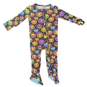 Colorful Pumpkin Print Kids Footie Pajamas